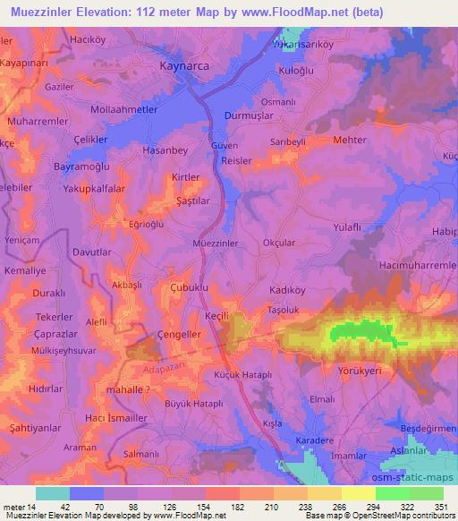 Muezzinler,Turkey Elevation Map