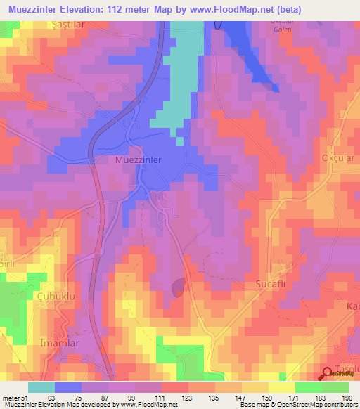 Muezzinler,Turkey Elevation Map