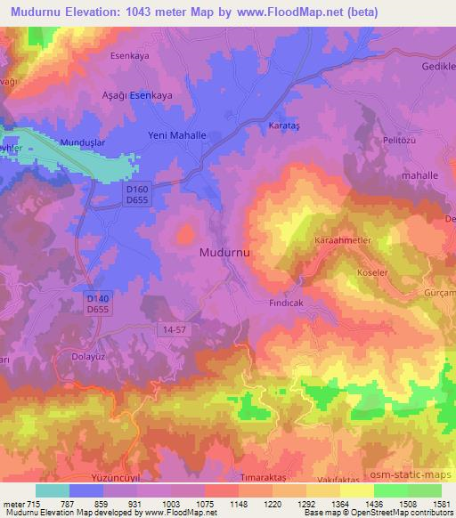 Mudurnu,Turkey Elevation Map