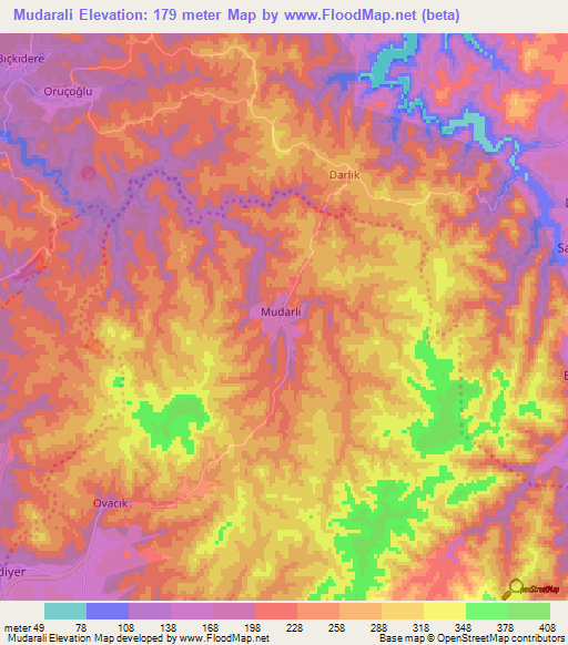 Mudarali,Turkey Elevation Map