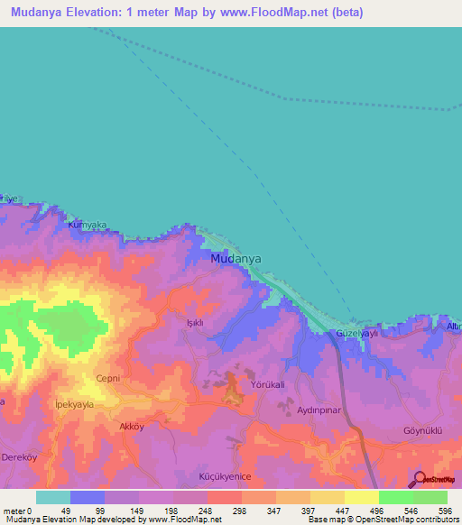 Mudanya,Turkey Elevation Map