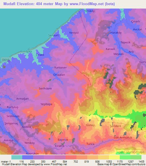 Mudafi,Turkey Elevation Map