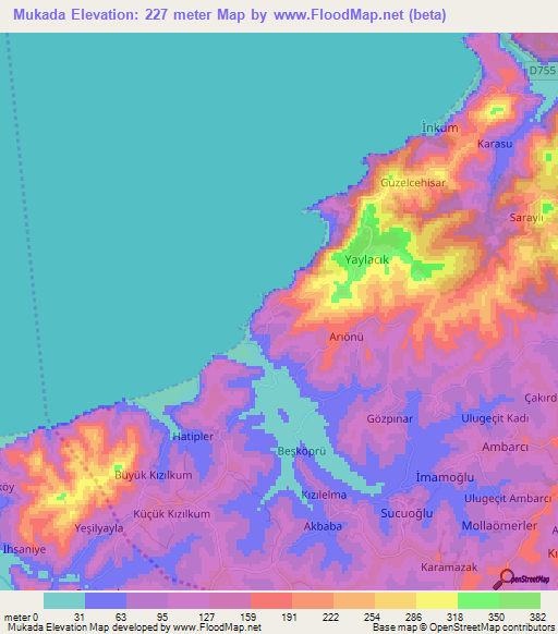 Mukada,Turkey Elevation Map