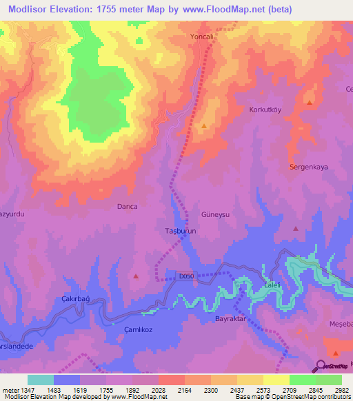 Modlisor,Turkey Elevation Map