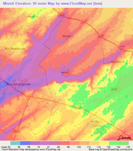 Misinli,Turkey Elevation Map