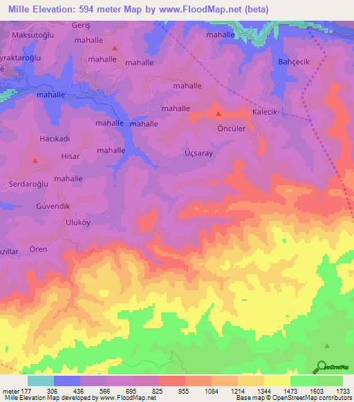 Mille,Turkey Elevation Map