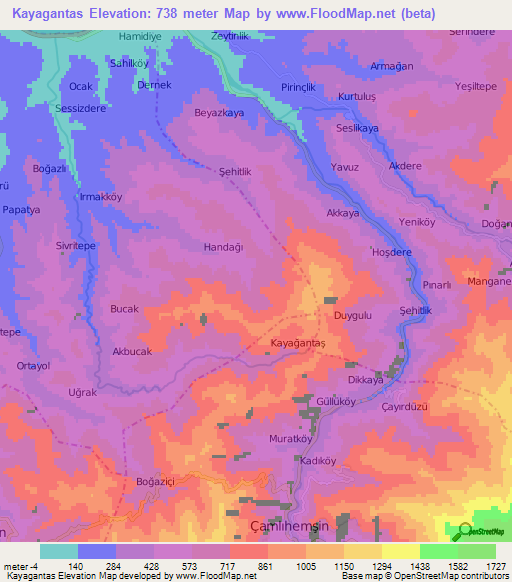 Kayagantas,Turkey Elevation Map