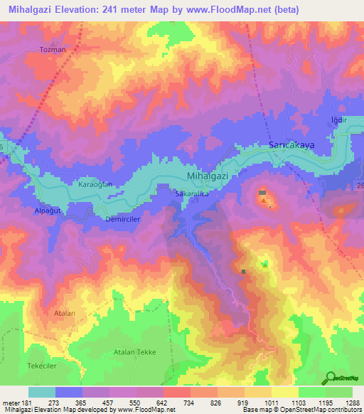 Mihalgazi,Turkey Elevation Map