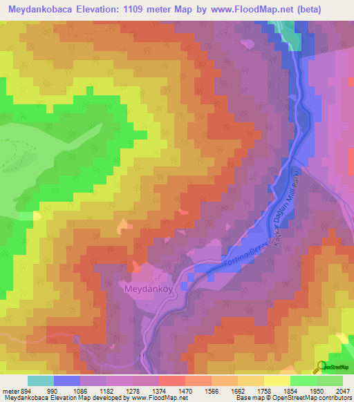 Meydankobaca,Turkey Elevation Map