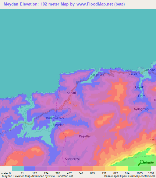 Meydan,Turkey Elevation Map