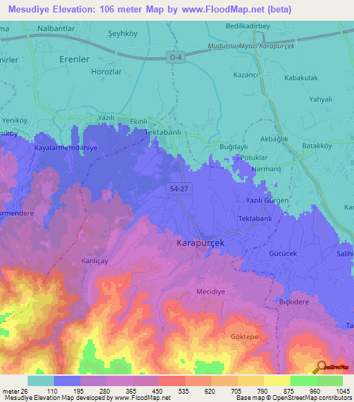 Mesudiye,Turkey Elevation Map