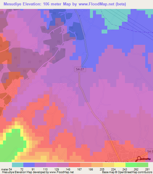 Mesudiye,Turkey Elevation Map