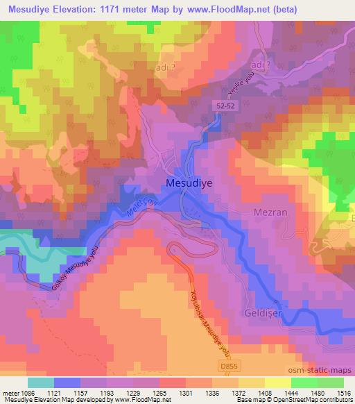 Mesudiye,Turkey Elevation Map