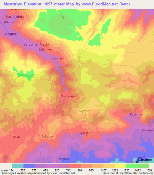 Mesruriye,Turkey Elevation Map