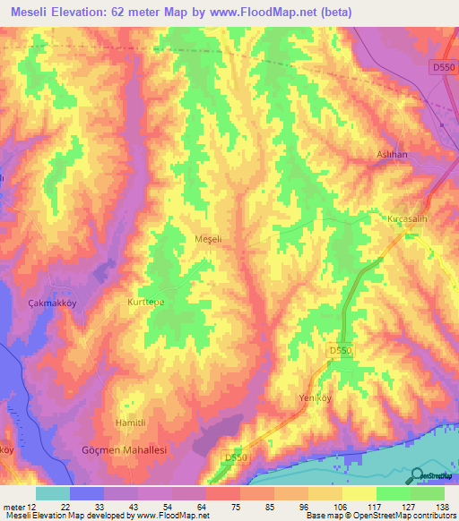 Meseli,Turkey Elevation Map