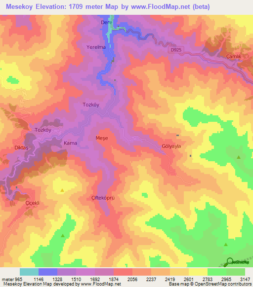 Mesekoy,Turkey Elevation Map