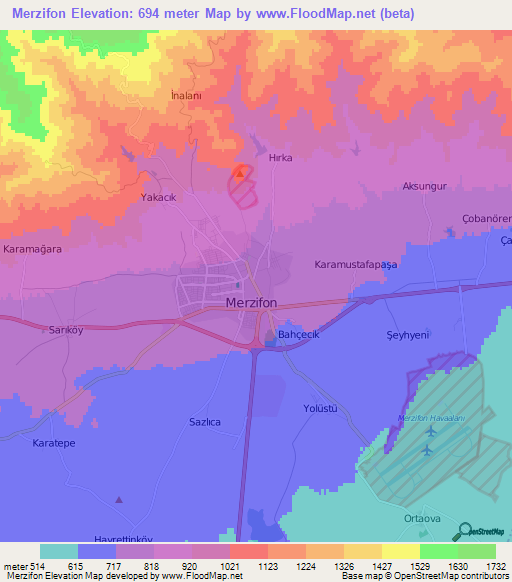 Merzifon,Turkey Elevation Map