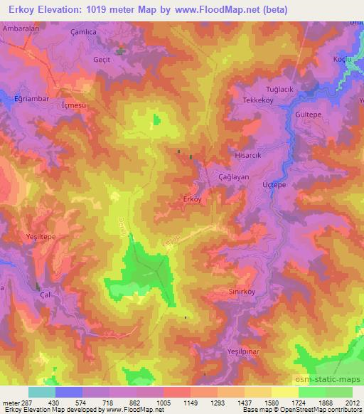 Erkoy,Turkey Elevation Map