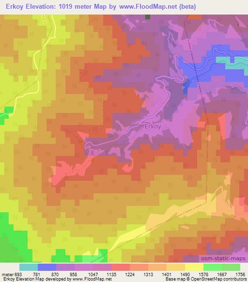 Erkoy,Turkey Elevation Map