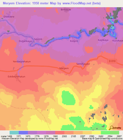 Meryem,Turkey Elevation Map