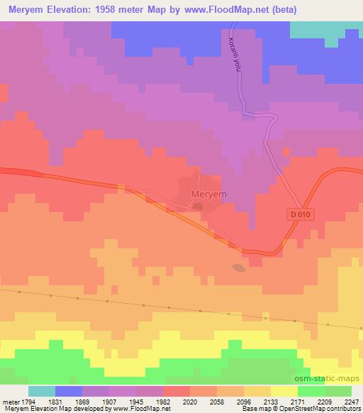 Meryem,Turkey Elevation Map