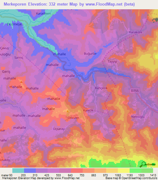 Merkeporen,Turkey Elevation Map