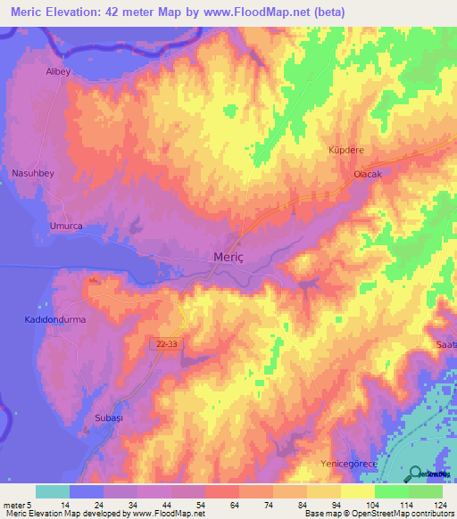 Meric,Turkey Elevation Map