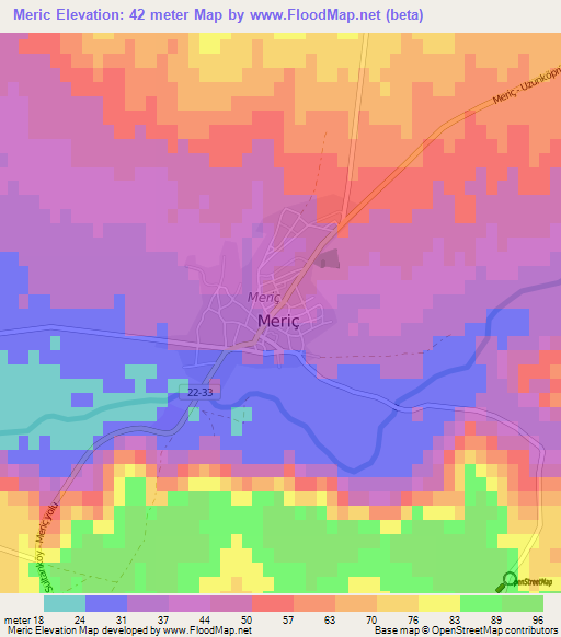 Meric,Turkey Elevation Map