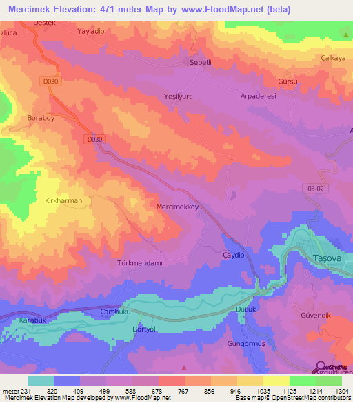 Mercimek,Turkey Elevation Map