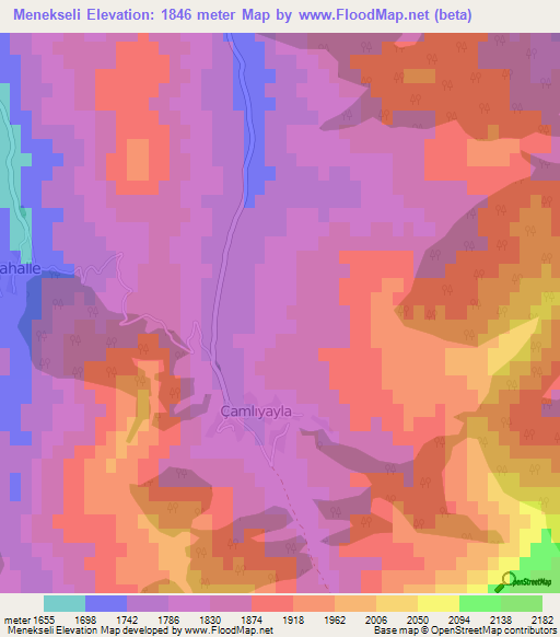 Menekseli,Turkey Elevation Map