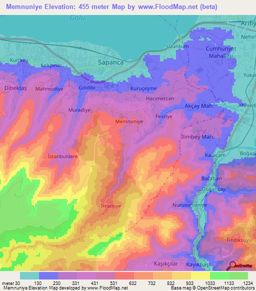 Memnuniye,Turkey Elevation Map