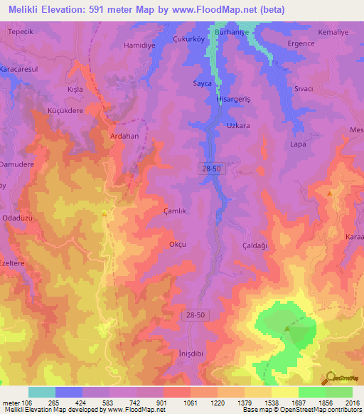 Melikli,Turkey Elevation Map