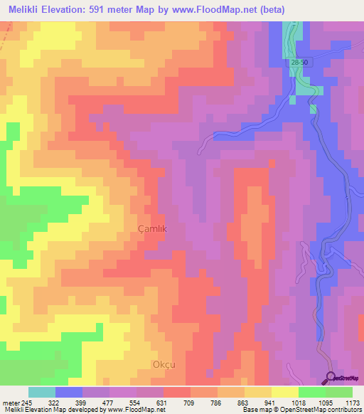 Melikli,Turkey Elevation Map