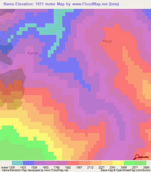 Kama,Turkey Elevation Map