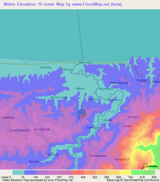 Melen,Turkey Elevation Map