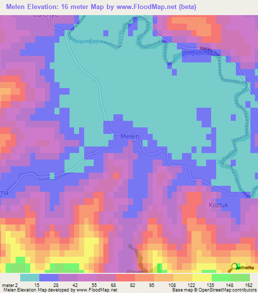 Melen,Turkey Elevation Map