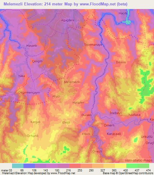 Melemezli,Turkey Elevation Map