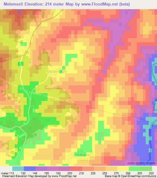 Melemezli,Turkey Elevation Map