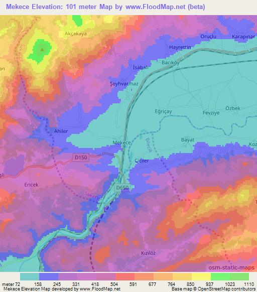 Mekece,Turkey Elevation Map