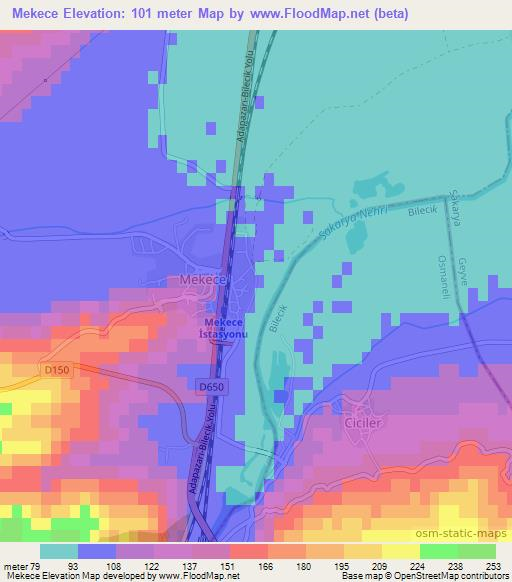 Mekece,Turkey Elevation Map