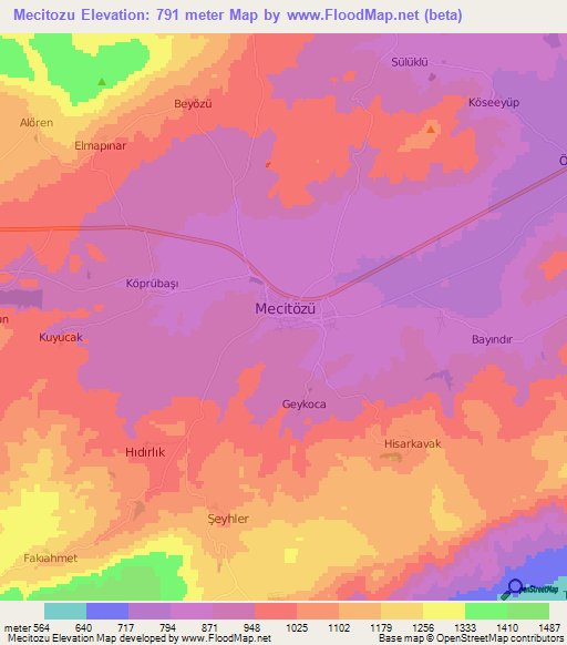 Mecitozu,Turkey Elevation Map