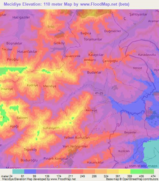 Mecidiye,Turkey Elevation Map