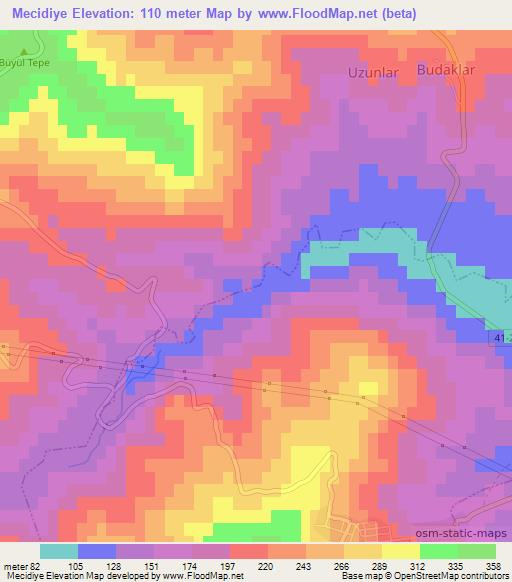 Mecidiye,Turkey Elevation Map