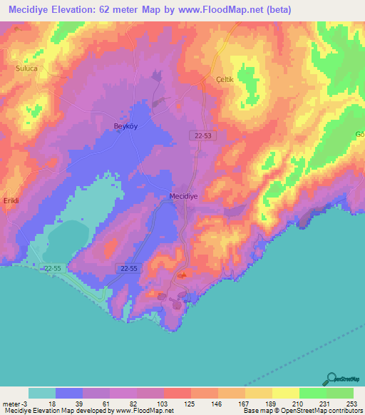 Mecidiye,Turkey Elevation Map