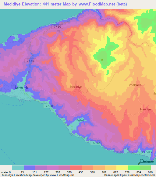 Mecidiye,Turkey Elevation Map