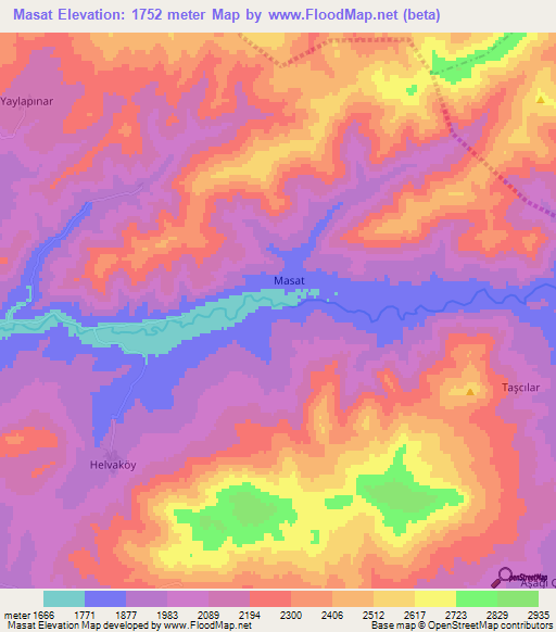 Masat,Turkey Elevation Map