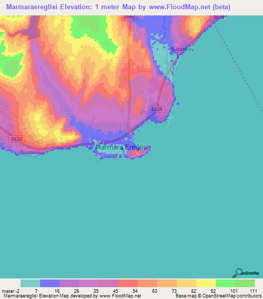 Marmaraereglisi,Turkey Elevation Map