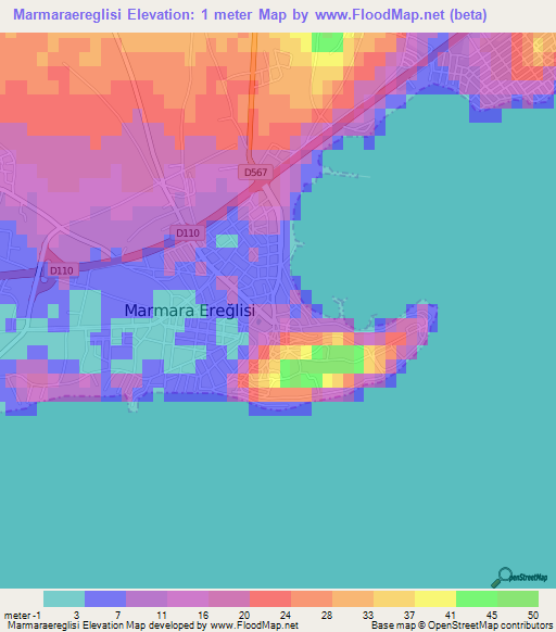 Marmaraereglisi,Turkey Elevation Map