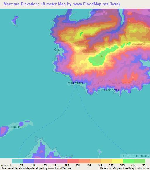 Marmara,Turkey Elevation Map