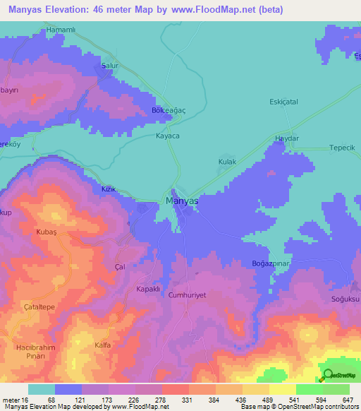 Manyas,Turkey Elevation Map